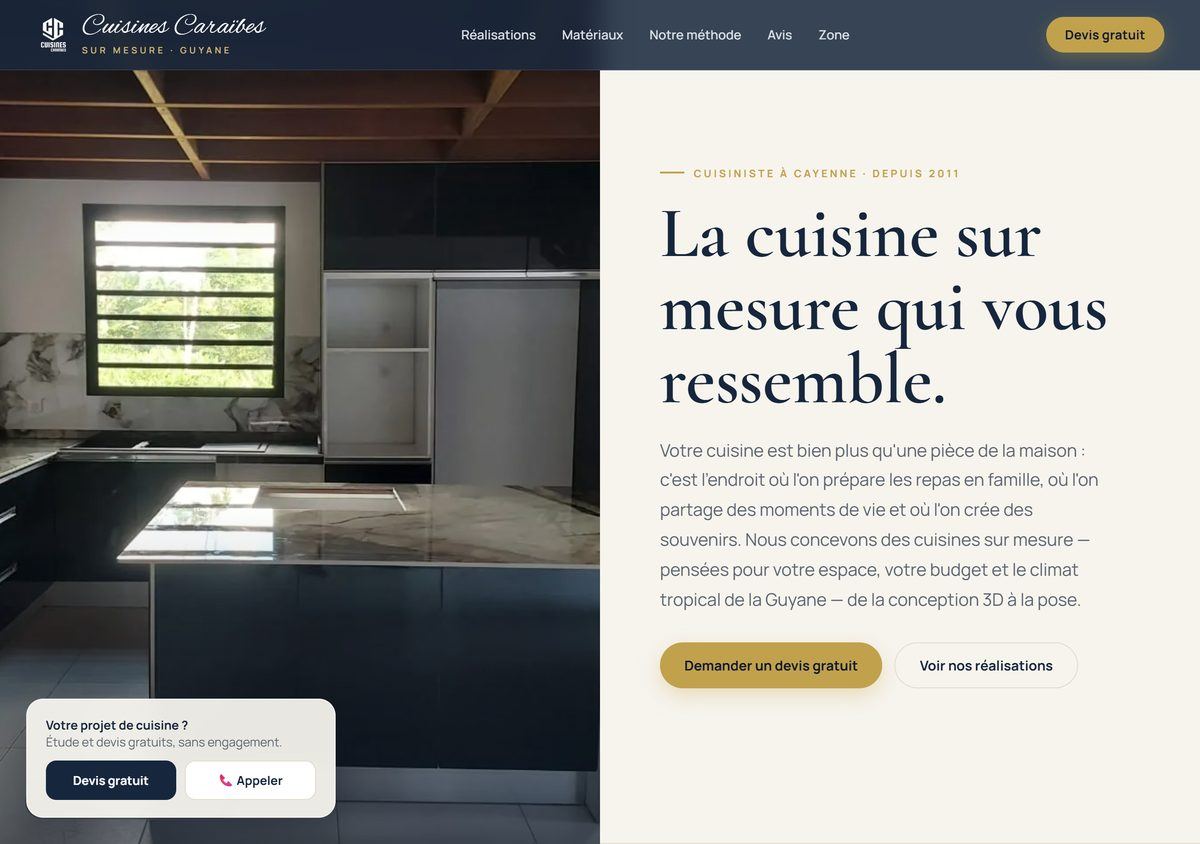 Site internet Cuisines Caraïbes, cuisiniste